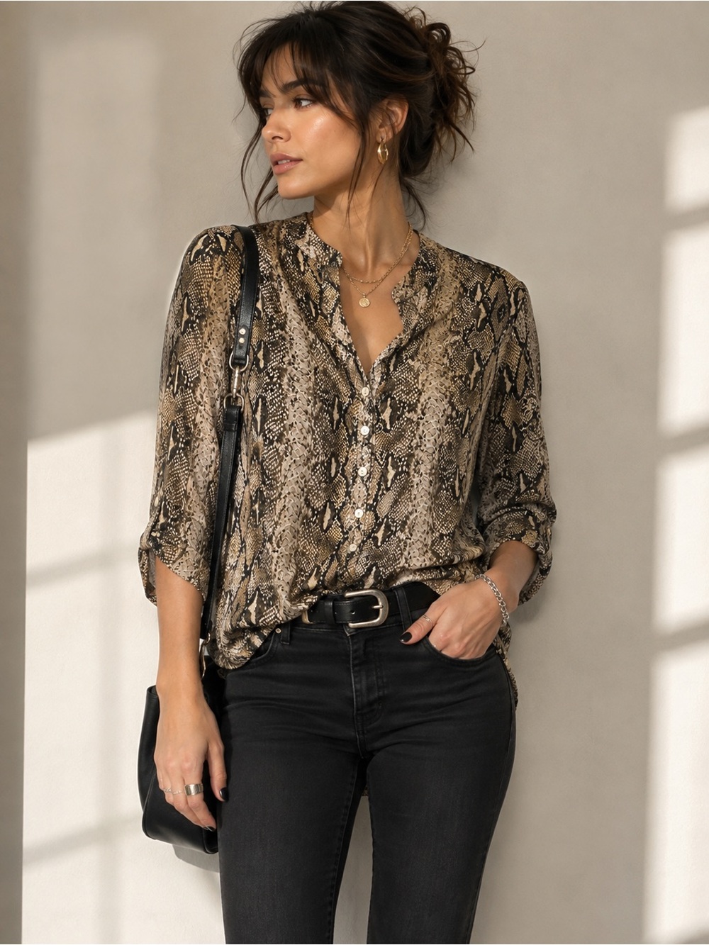 Banana Republic Snakeskin Animal Print Blouse Indie Sleaze XS